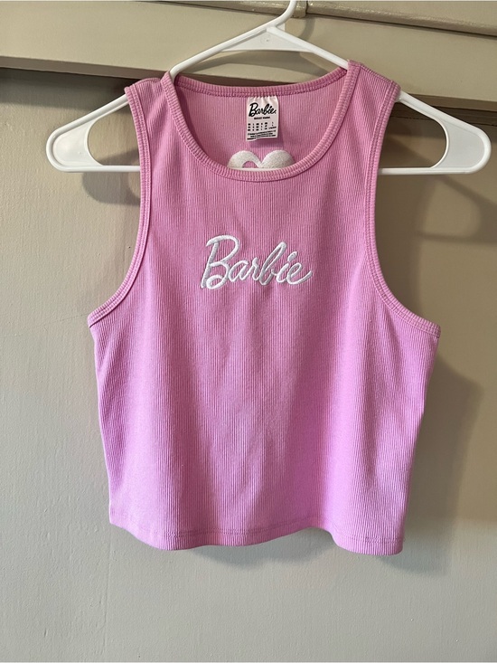 Mattel Tops - Barbie 2022 Pink Ribbed Cropped Tank Top Embroidered Logo Size L